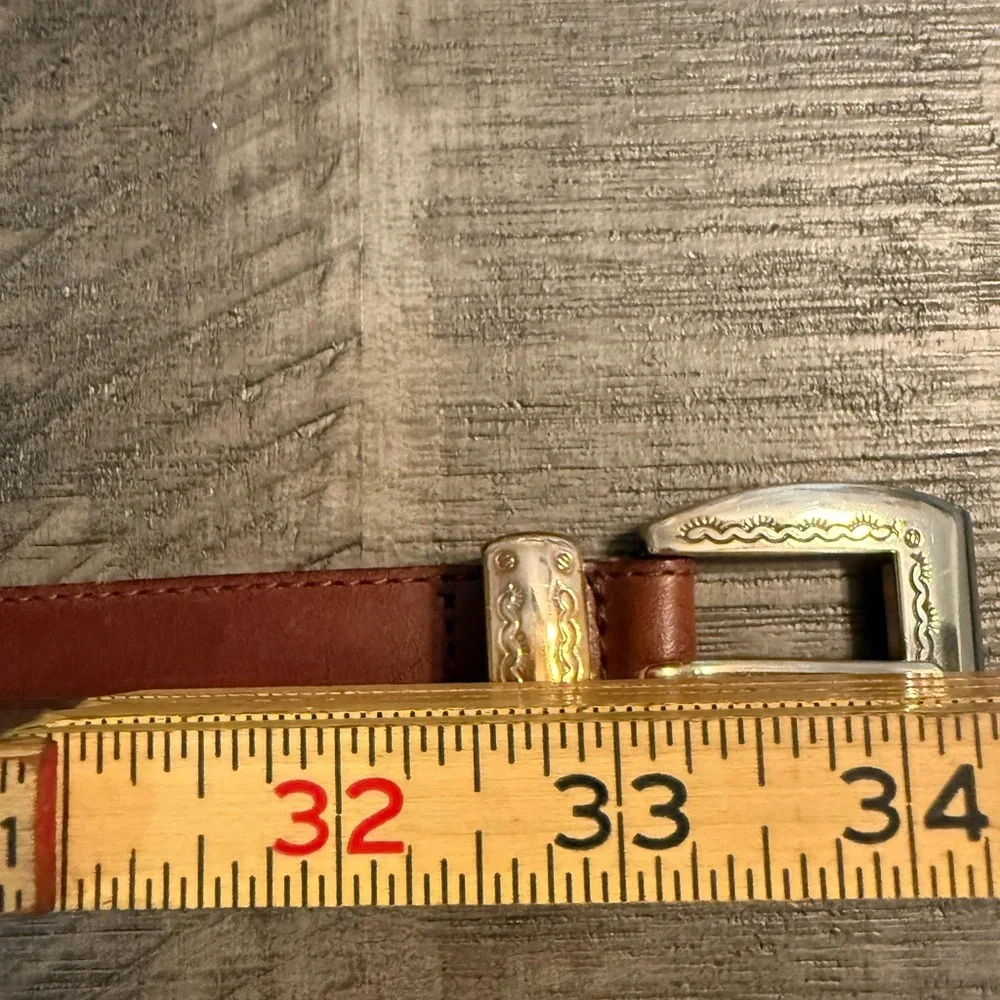 Vintage Fossil Brown Leather Southwest Silver Concho Cowgirl Boho Belt Sz M 33”